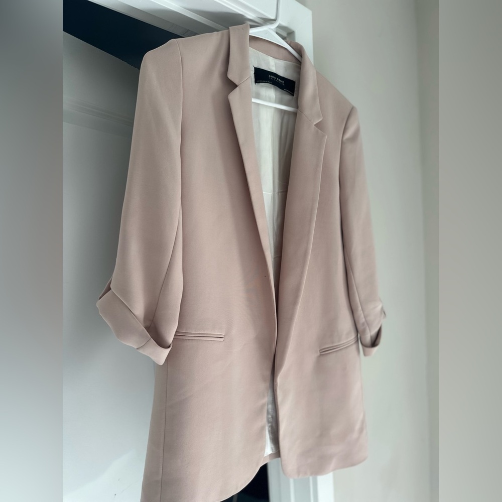 Zara Blush Pink Tailored Long Blazer